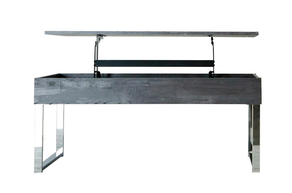 Baines Lift Top Storage Coffee Table Dark Charcoal and Chrome  Half Price Furniture