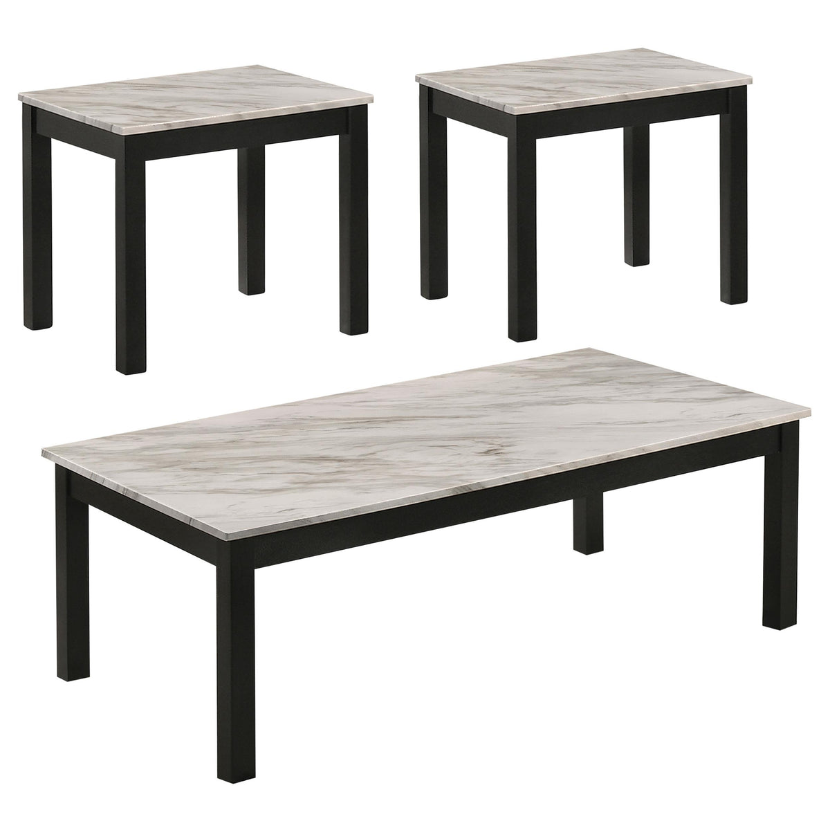 Bates Faux Marble 3-piece Occasional Table Set White and Black Bates Faux Marble 3-piece Occasional Table Set White and Black Half Price Furniture