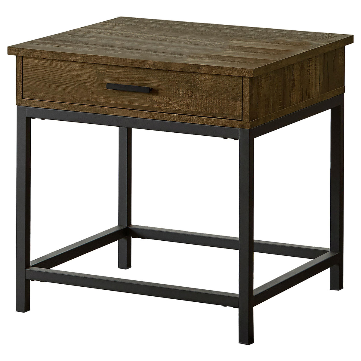 Byers Square 1-drawer End Table Brown Oak and Sandy Black  Half Price Furniture