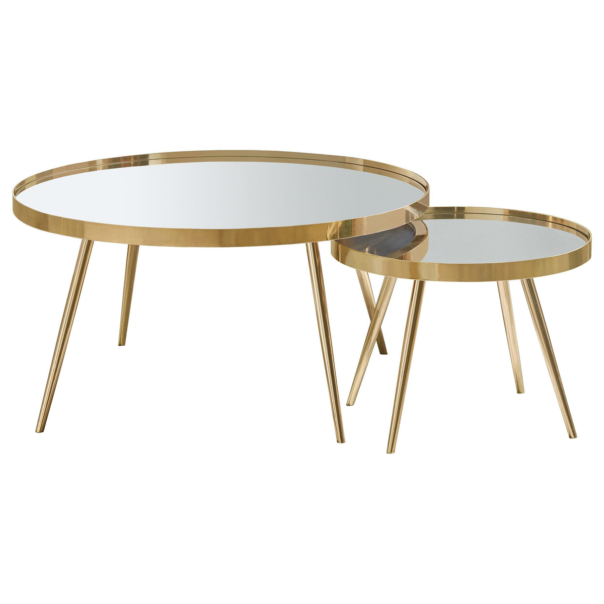 Kaelyn 2-piece Mirror Top Nesting Coffee Table Mirror and Gold  Half Price Furniture