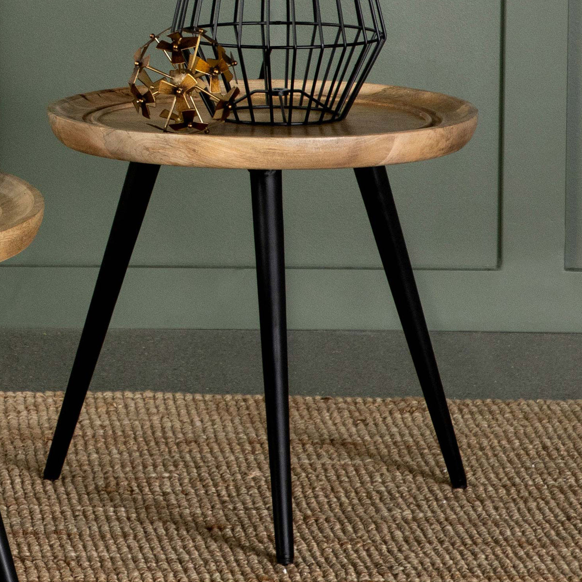 Zoe Round End Table with Trio Legs Natural and Black  Half Price Furniture