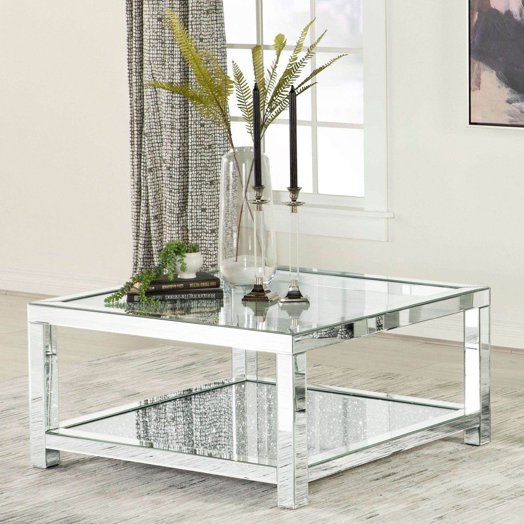 Valentina Rectangular Coffee Table with Glass Top Mirror Half Price Furniture