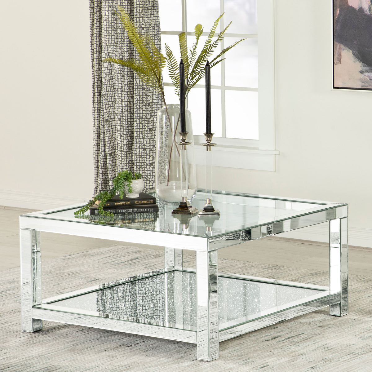 Valentina Rectangular Coffee Table with Glass Top Mirror  Half Price Furniture