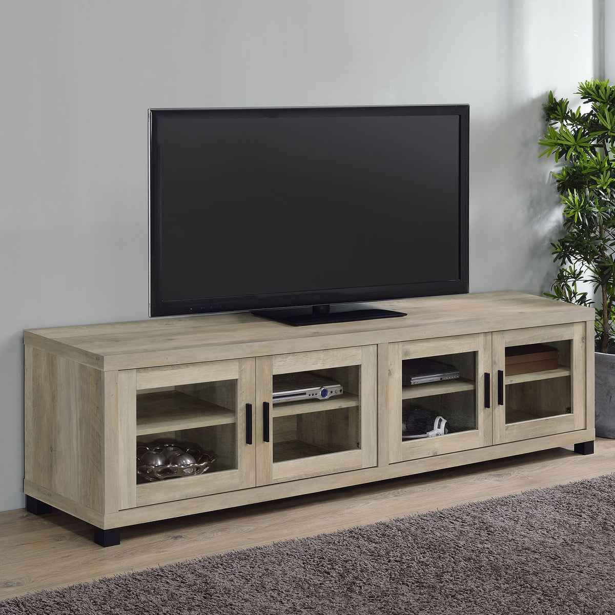 Sachin Rectangular TV Console with Glass Doors  Half Price Furniture