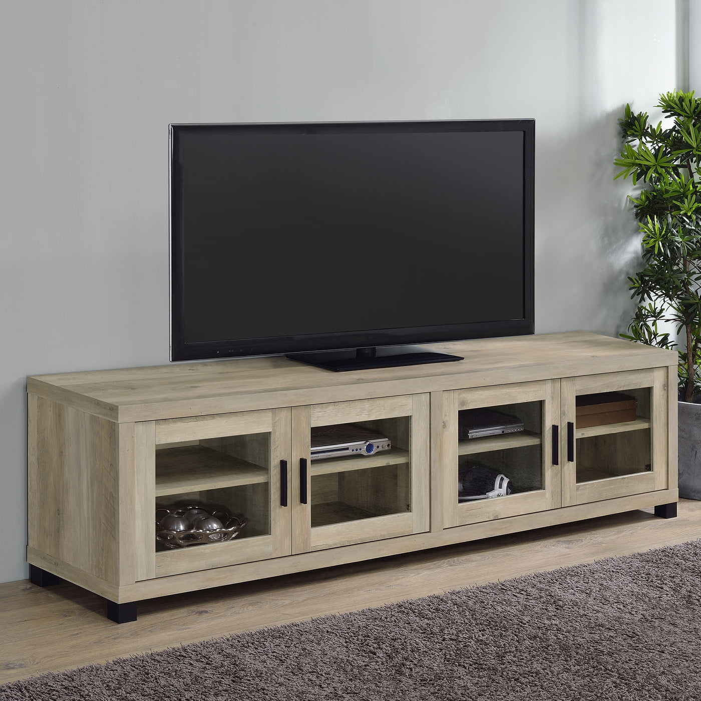 Sachin Rectangular TV Console with Glass Doors Half Price Furniture
