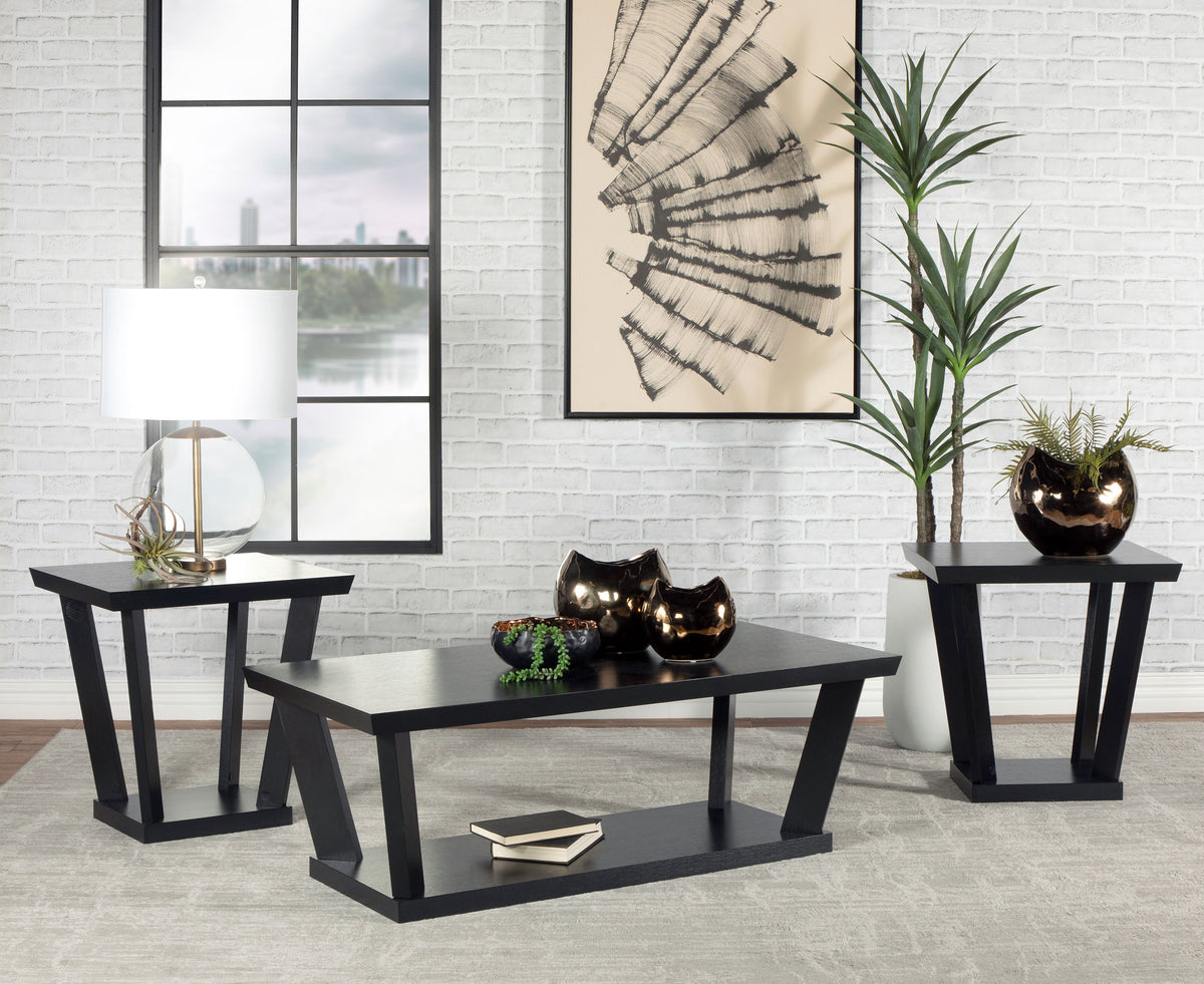 Aminta 3-piece Occasional Set with Open Shelves Black Aminta 3-piece Occasional Set with Open Shelves Black Half Price Furniture
