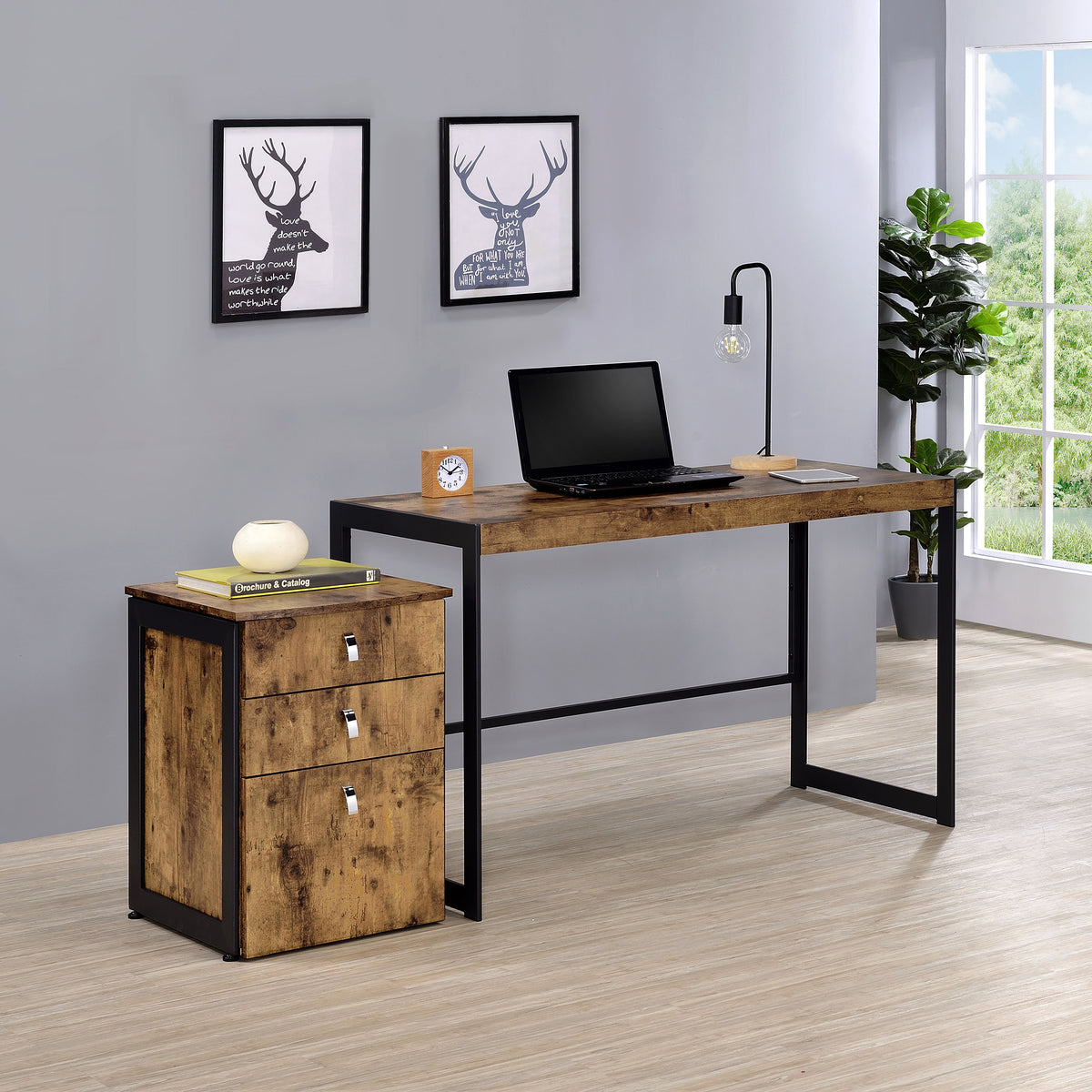 Estrella Estrella 2-piece Rectangular Writing Desk Set Antique Nutmeg and Gunmetal  Half Price Furniture