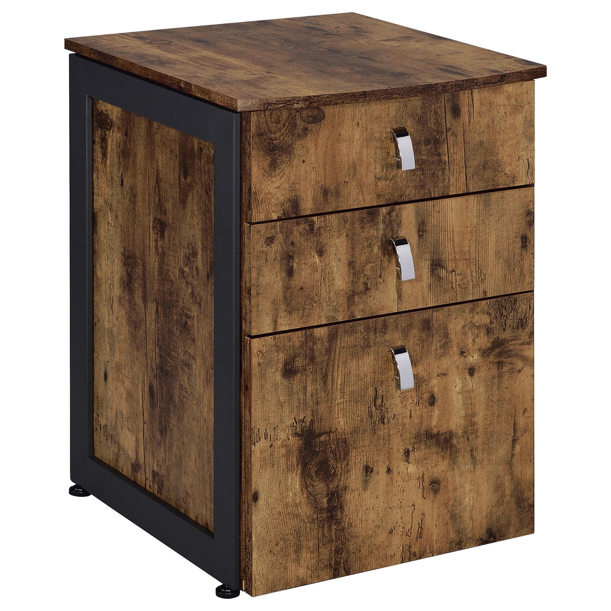 Estrella 3-drawer File Cabinet Antique Nutmeg and Gunmetal  Half Price Furniture