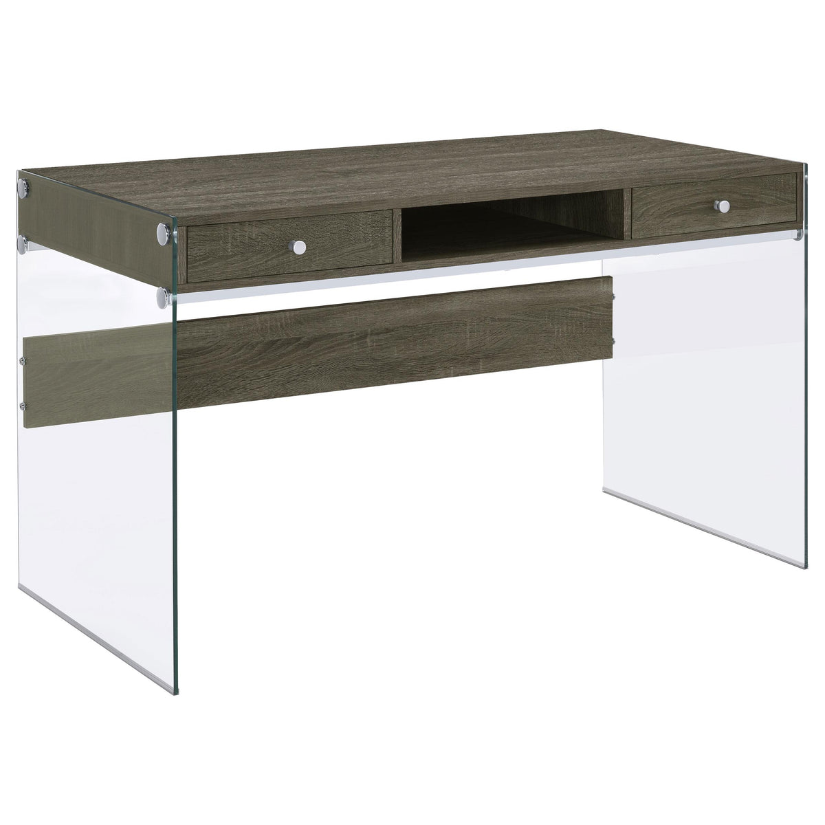 Dobrev 2-drawer Writing Desk Weathered Grey and Clear  Half Price Furniture