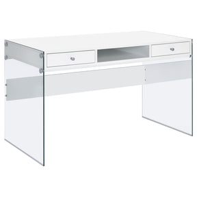 Dobrev 2-drawer Writing Desk Glossy White and Clear  Half Price Furniture