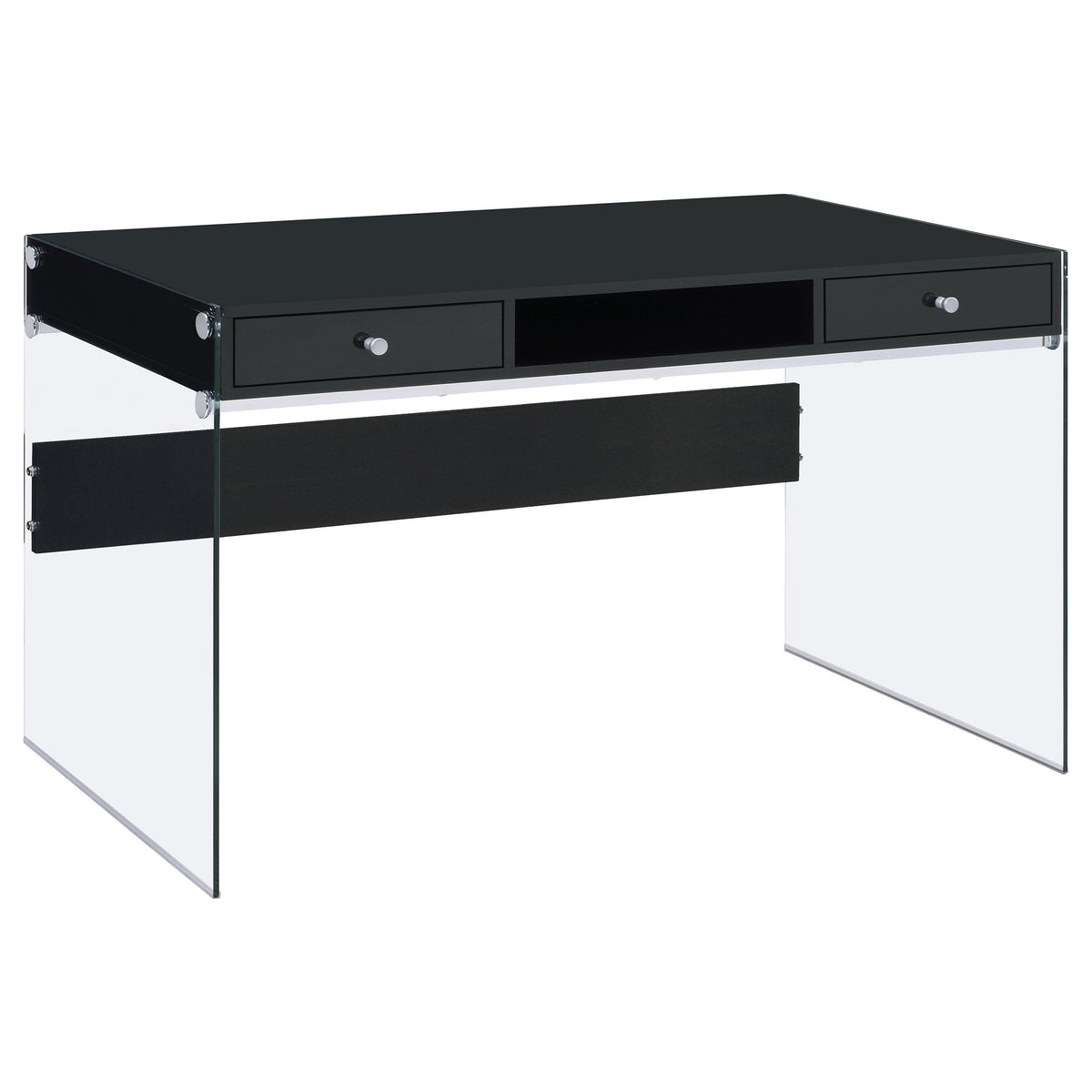 Dobrev 2-drawer Writing Desk Glossy Black and Clear  Half Price Furniture