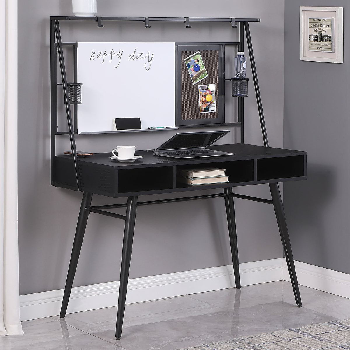 Jessie Writing Desk with USB Ports Black and Gunmetal  Half Price Furniture
