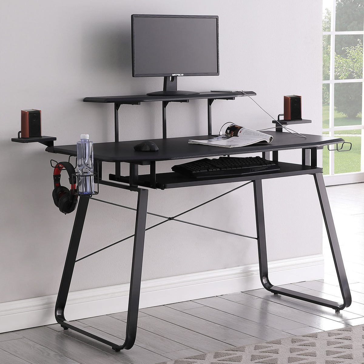 Alfie Gaming Desk with USB Ports Gunmetal Alfie Gaming Desk with USB Ports Gunmetal Half Price Furniture