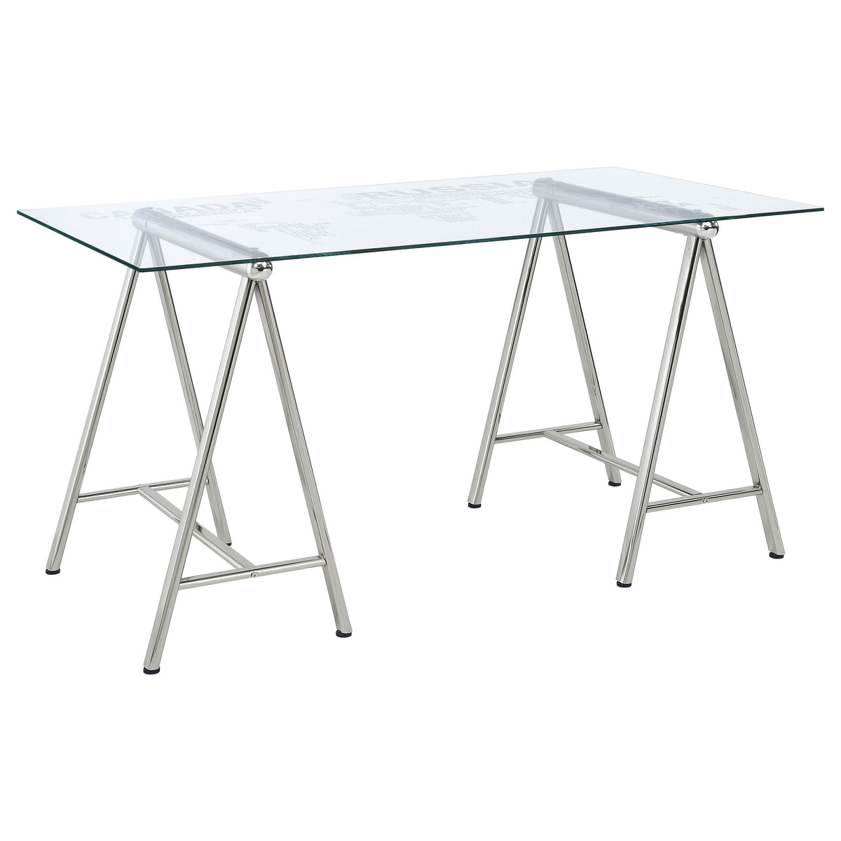 Patton World Map Writing Desk Nickel and Printed Clear  Half Price Furniture
