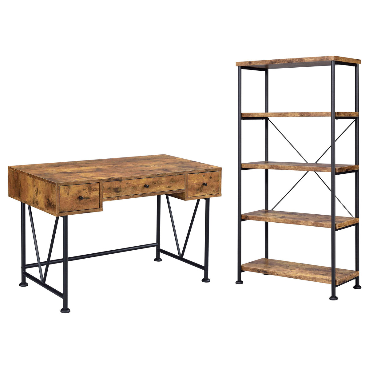 Analiese 2-piece 3-drawer Writing Desk Set Antique Nutmeg and Black  Half Price Furniture