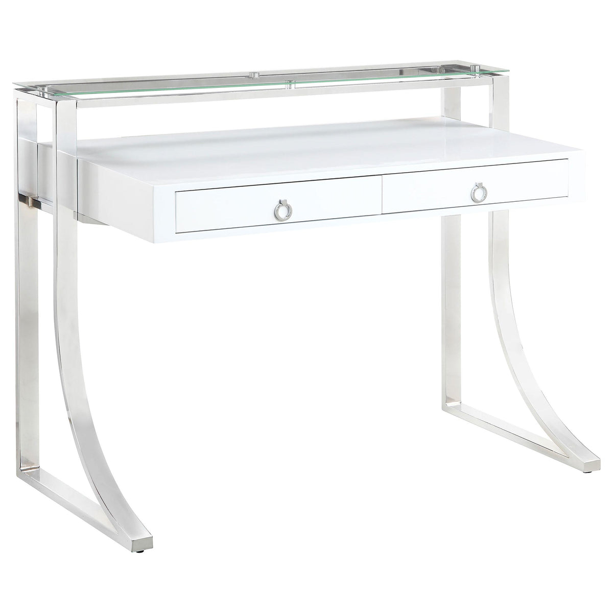 Gemma 2-drawer Writing Desk Glossy White and Chrome Gemma 2-drawer Writing Desk Glossy White and Chrome Half Price Furniture