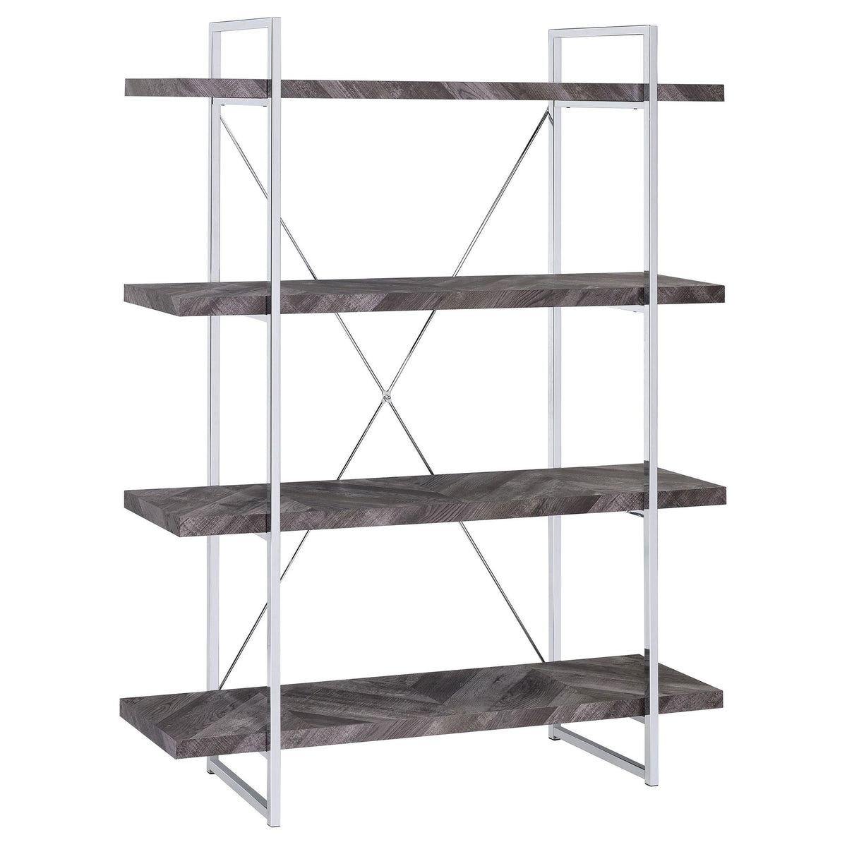 Grimma 4-shelf Bookcase Rustic Grey Herringbone  Half Price Furniture