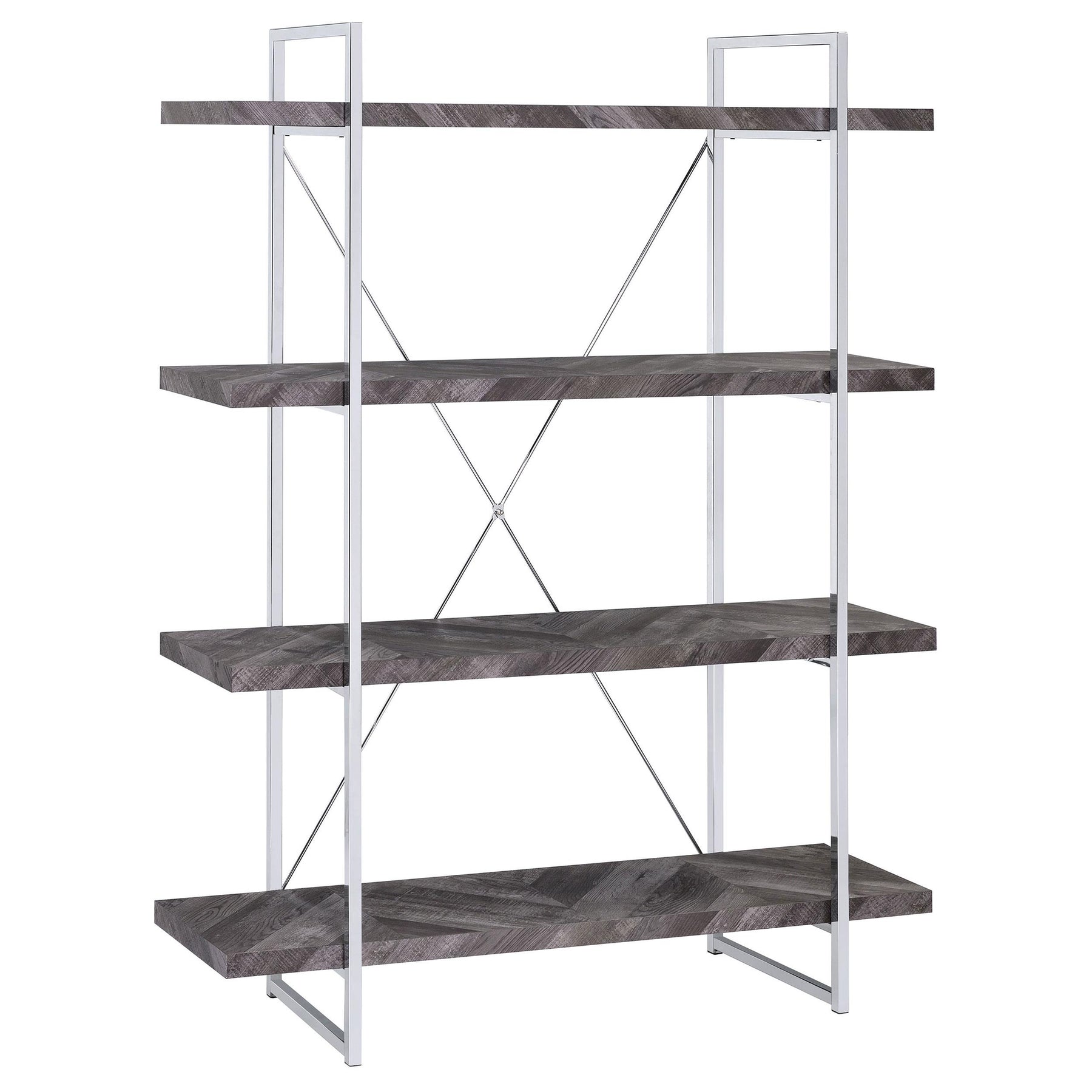 Grimma 4-shelf Bookcase Rustic Grey Herringbone  Half Price Furniture