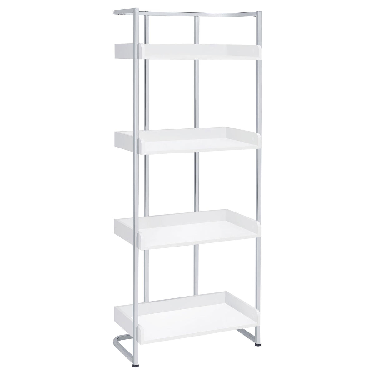 Ember 4-shelf Bookcase White High Gloss and Chrome  Half Price Furniture