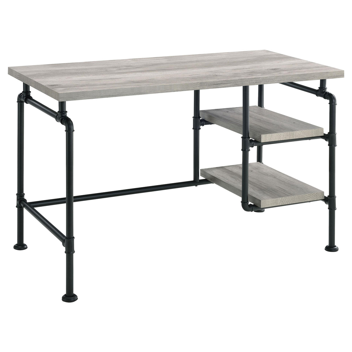 Delray 2-tier Open Shelving Writing Desk Grey Driftwood and Black  Half Price Furniture