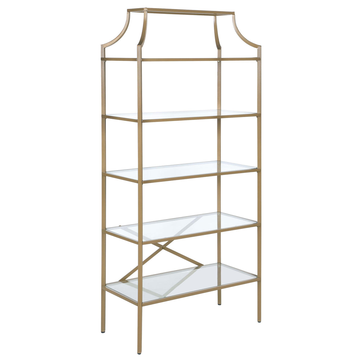 Serena 5-tier Tempered Glass Shelves Bookcase Matte Gold  Half Price Furniture