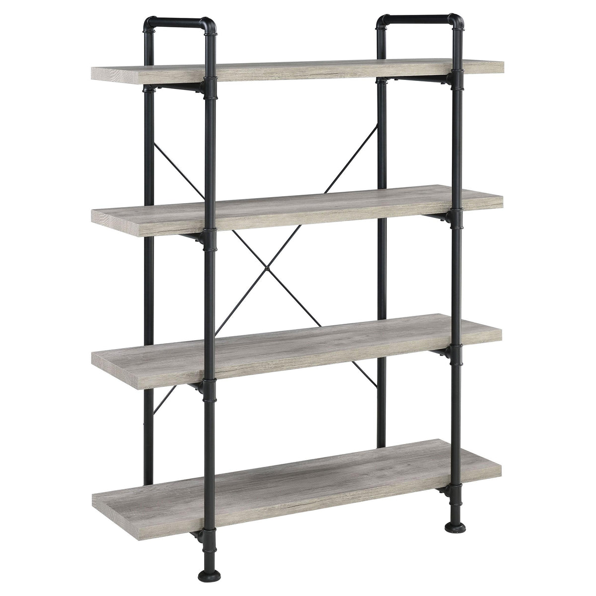 Delray 4-tier Open Shelving Bookcase Grey Driftwood and Black  Half Price Furniture