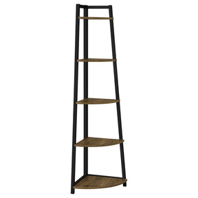 Jacksonville 5-tier Corner Bookcase Aged Walnut Half Price Furniture