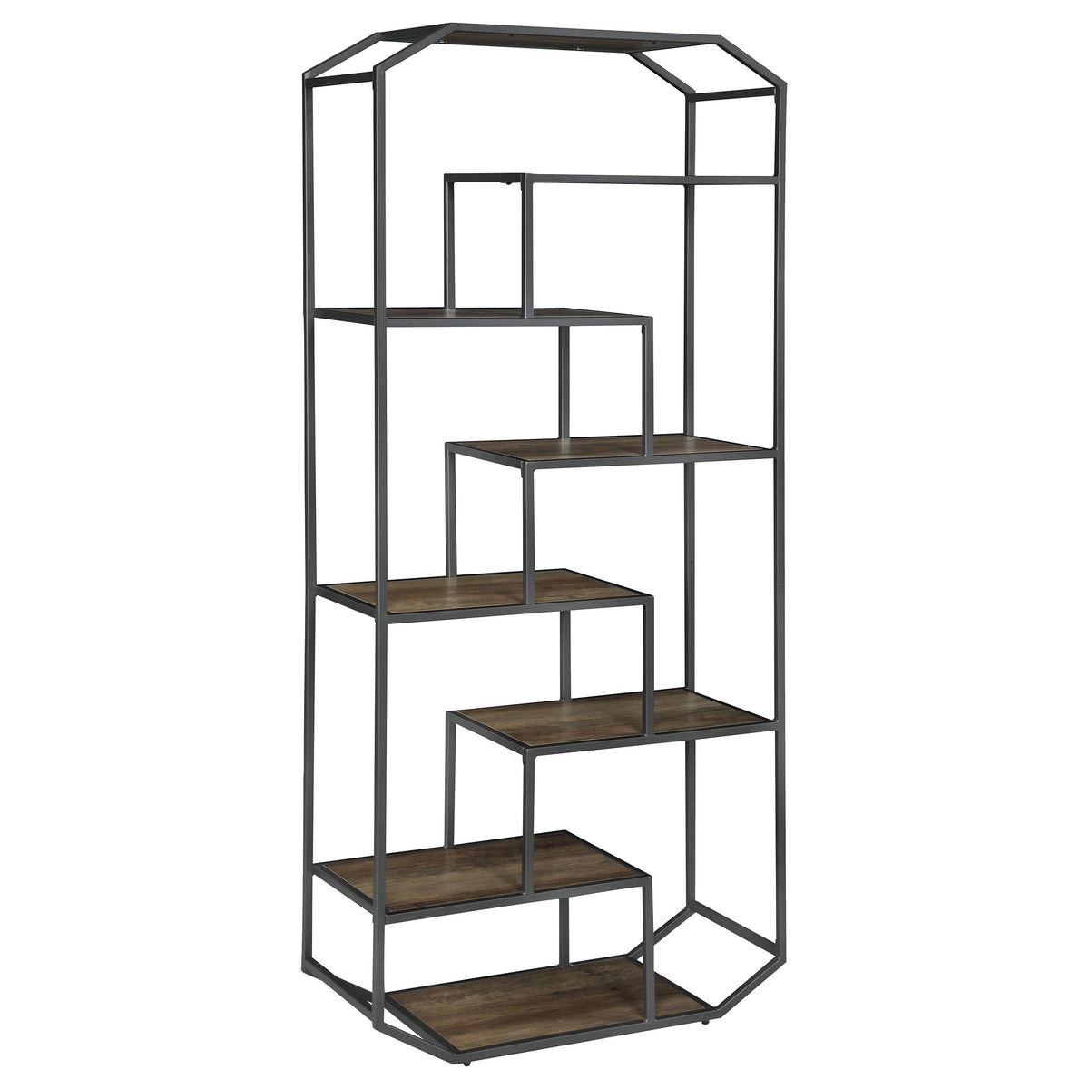 Leland 6-shelf Bookcase Rustic Brown and Dark Grey Half Price Furniture