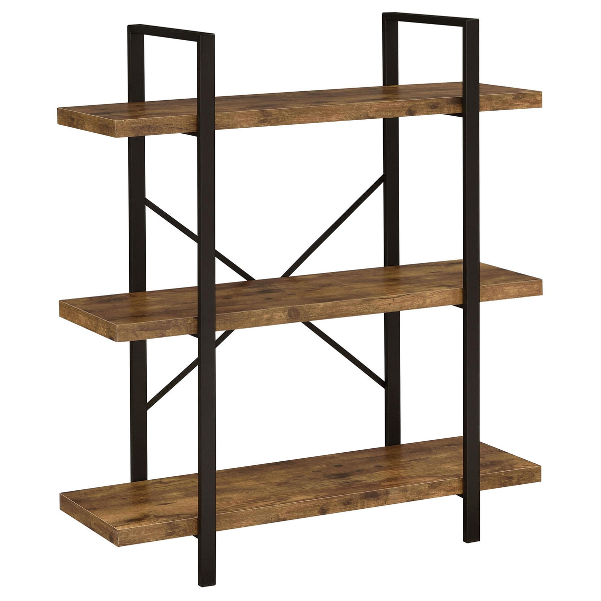 Cole 3-Shelf Bookcase Antique Nutmeg and Black Half Price Furniture