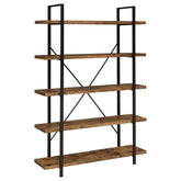 Cole 5-Shelf Bookcase Antique Nutmeg and Black Cole 5-Shelf Bookcase Antique Nutmeg and Black Half Price Furniture