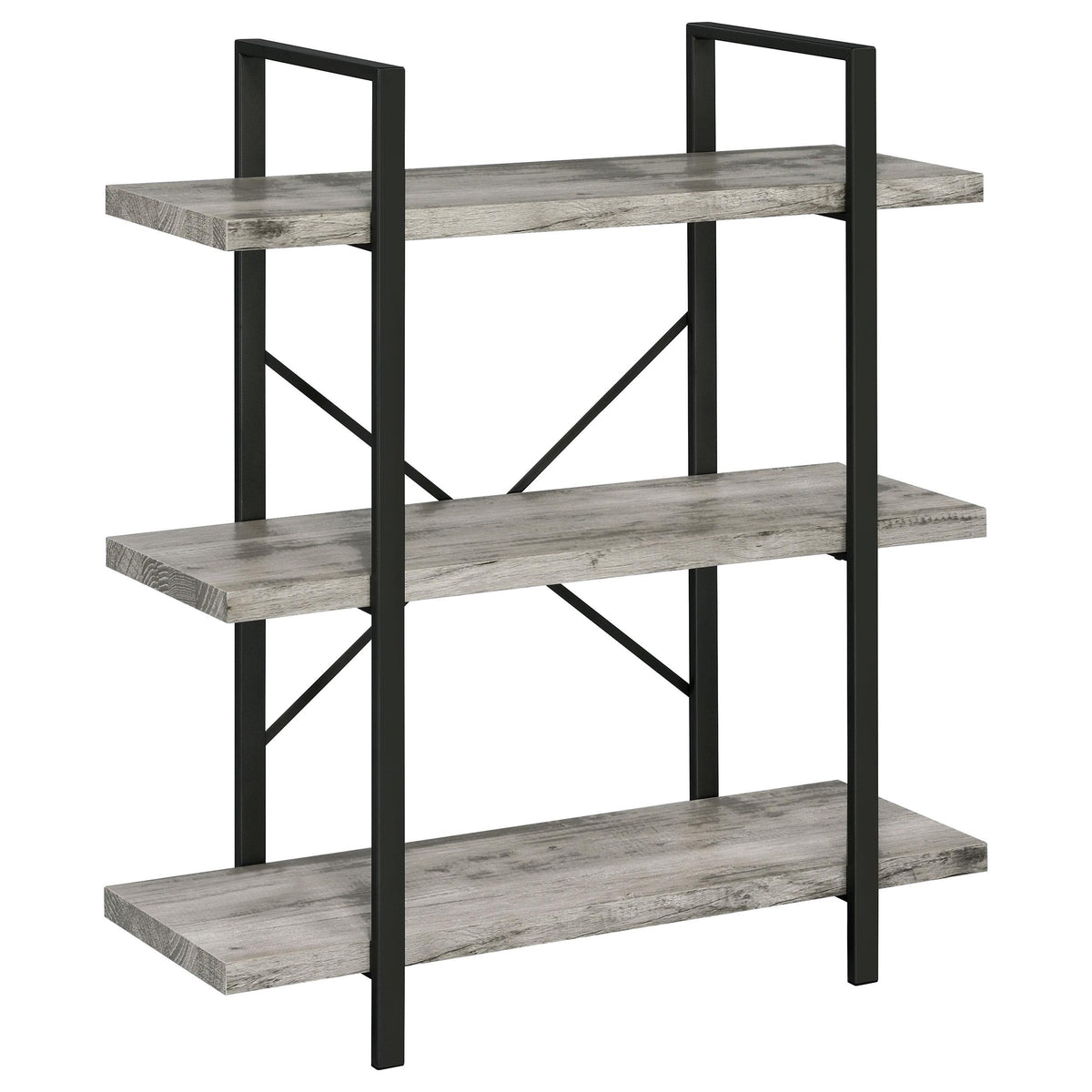 Cole 3-Shelf Bookcase Grey Driftwood and Gunmetal Cole 3-Shelf Bookcase Grey Driftwood and Gunmetal Half Price Furniture