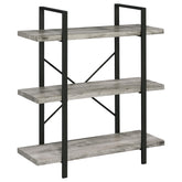 Cole 3-Shelf Bookcase Grey Driftwood and Gunmetal Half Price Furniture