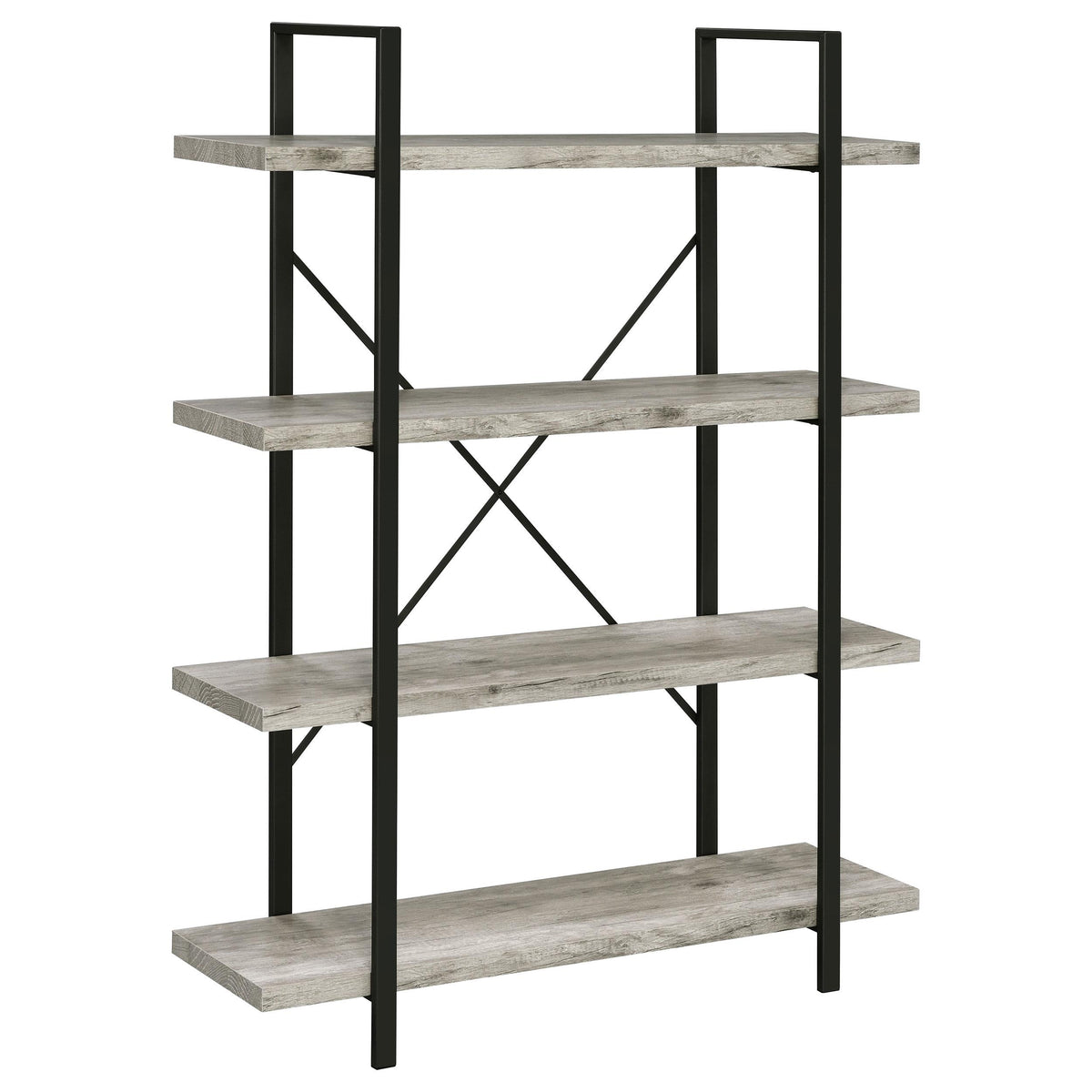 Cole 4-Shelf Bookcase Grey Driftwood and Gunmetal Half Price Furniture