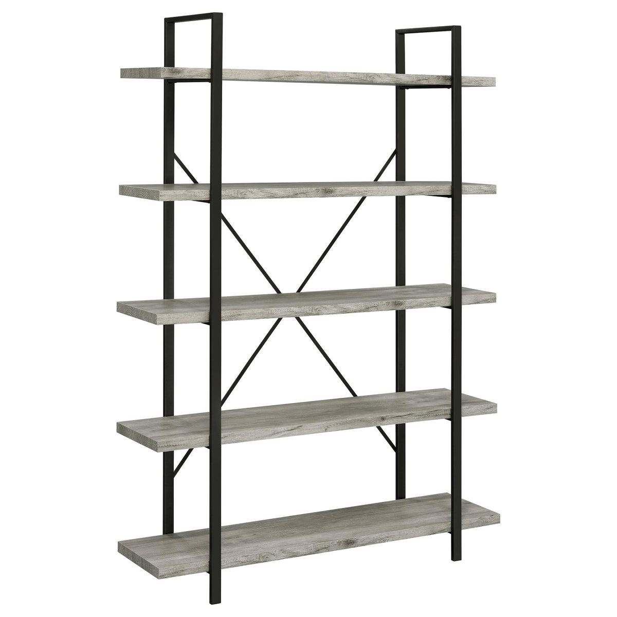 Cole 5-Shelf Bookcase Grey Driftwood and Gunmetal  Half Price Furniture