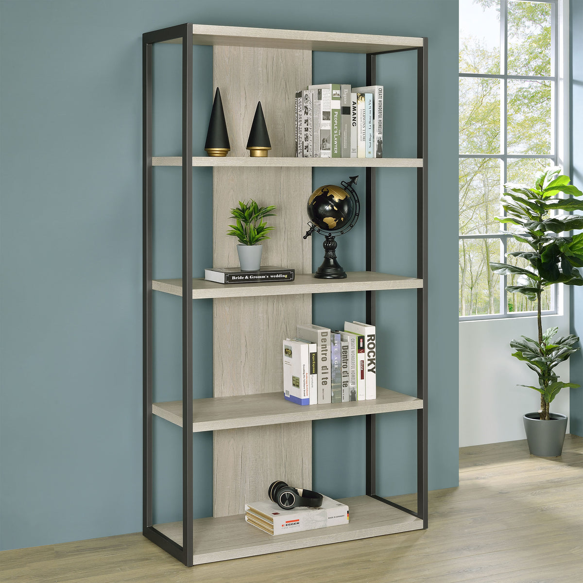 Loomis 4-shelf Bookcase Whitewashed Grey  Half Price Furniture