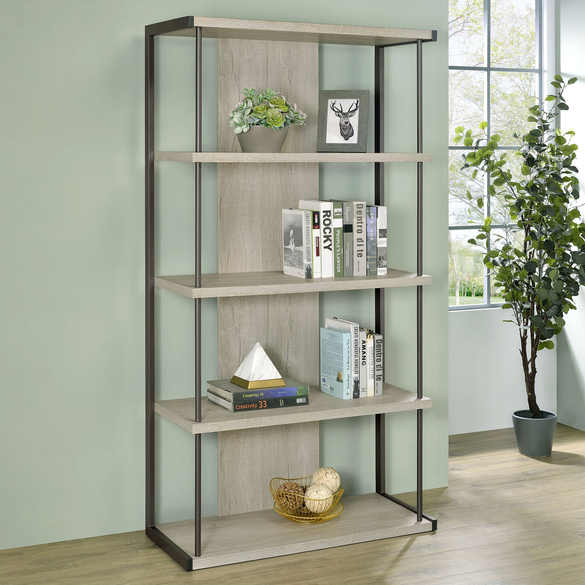 Loomis 4-shelf Bookcase Whitewashed Grey - Bookcase - Half Price Furniture