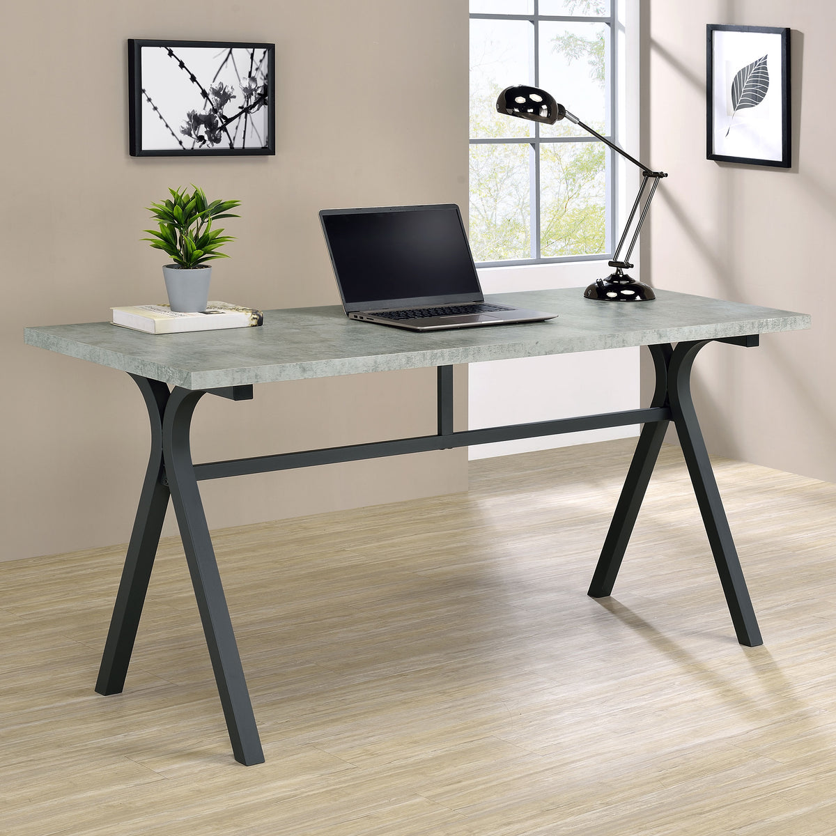 Tatum Rectangular Writing Desk Cement and Gunmetal  Half Price Furniture