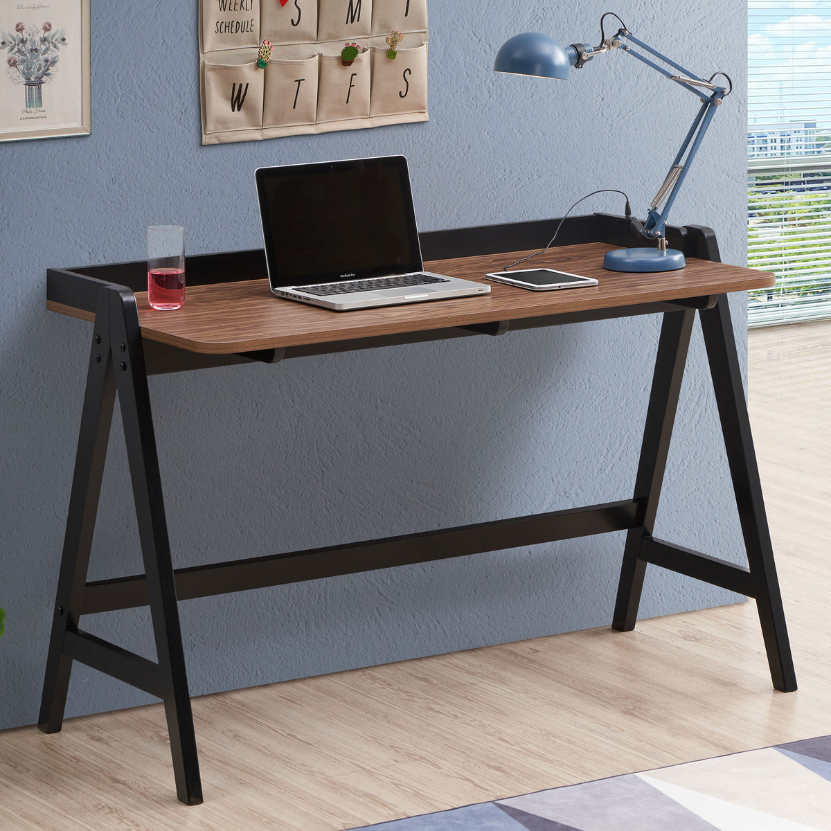 Raul Writing Desk Walnut and Black with USB ports  Half Price Furniture