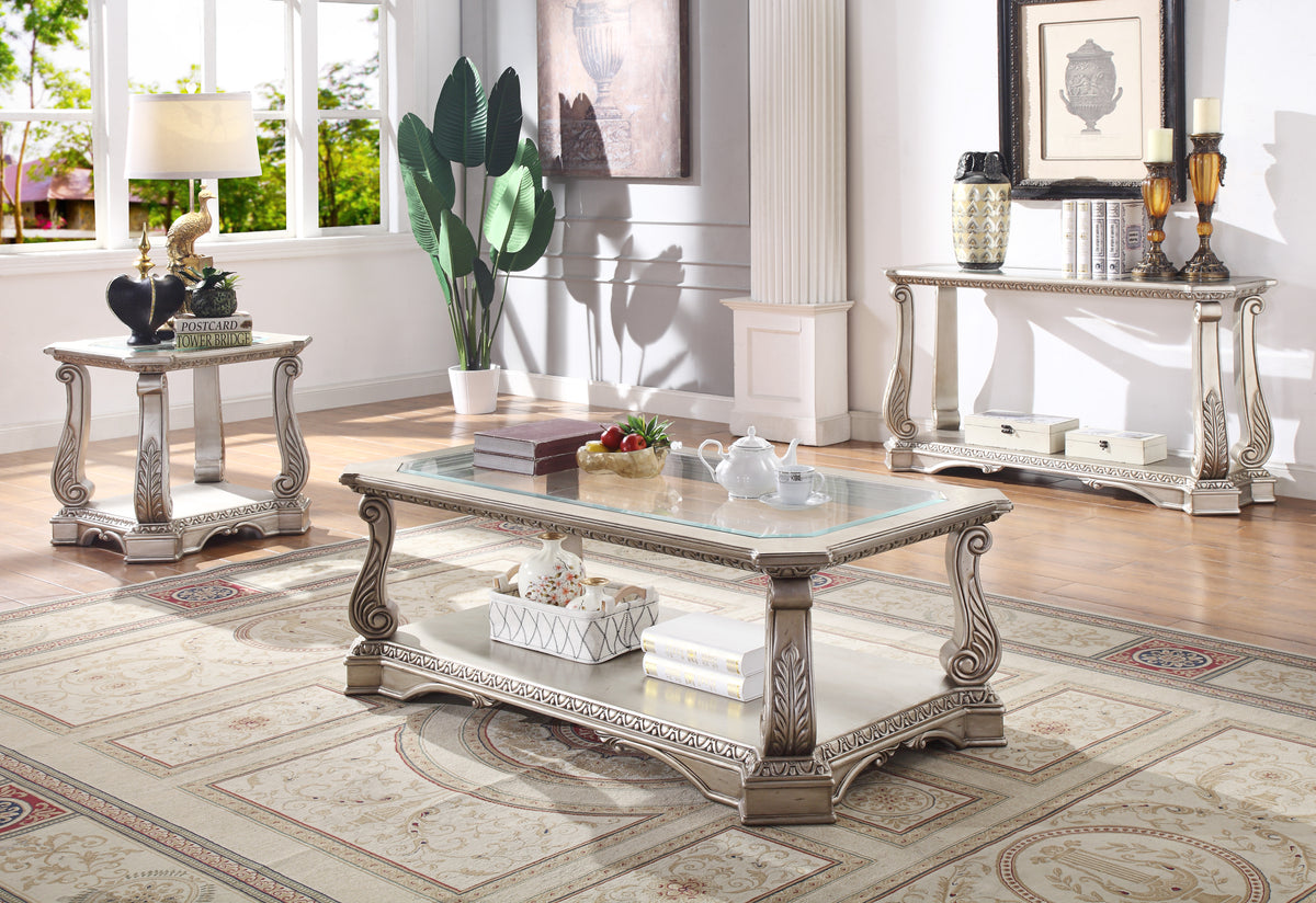 Northville Antique Silver & Clear Glass Coffee Table  Half Price Furniture