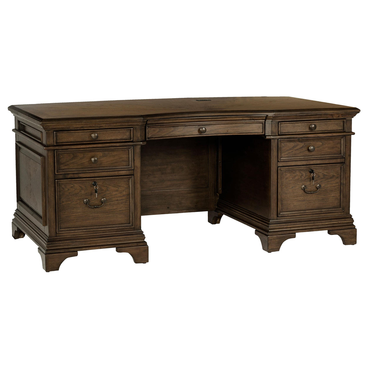 Hartshill Executive Desk with File Cabinets Burnished Oak  Las Vegas Furniture Stores