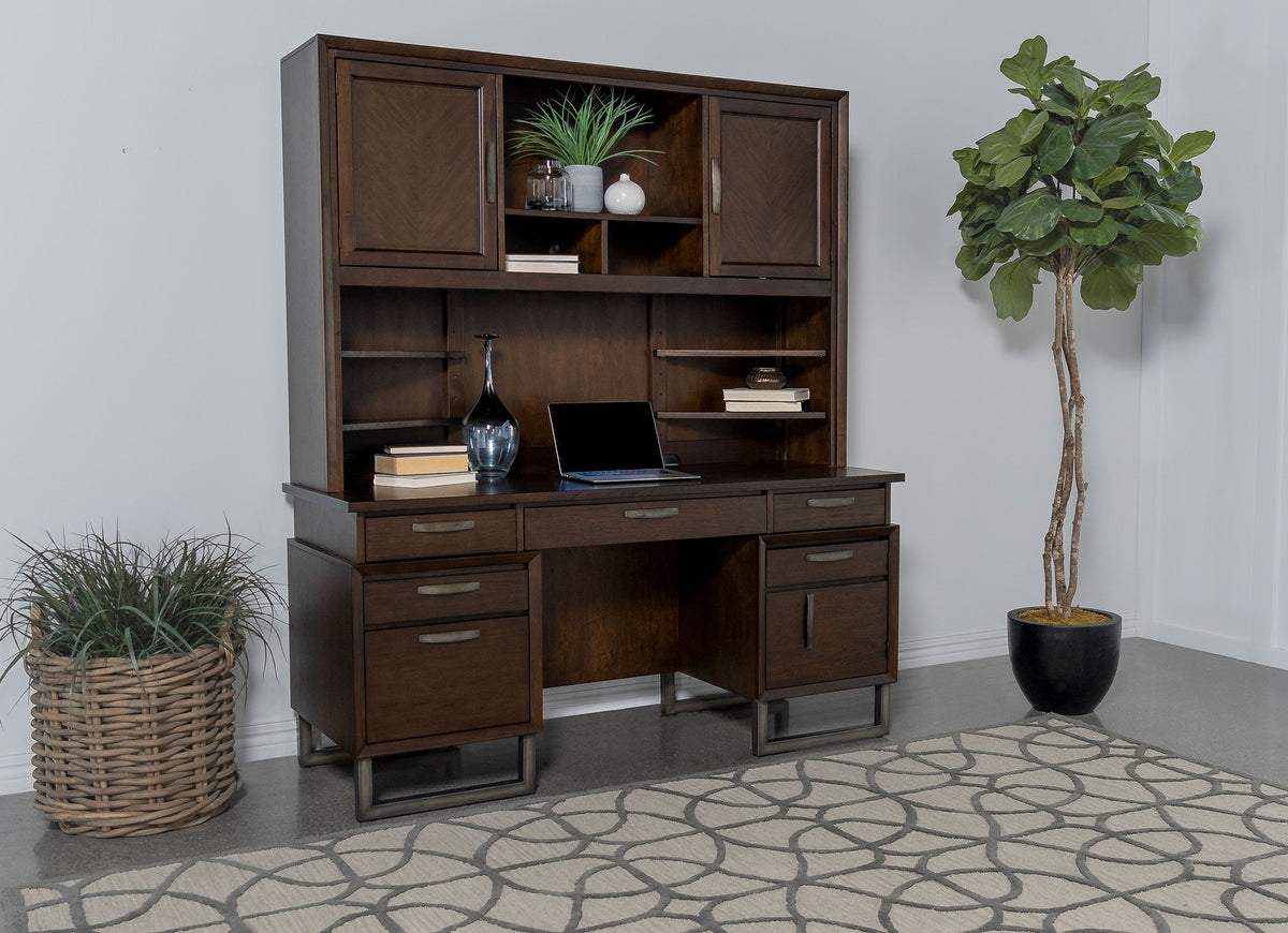 Marshall 10-drawer Credenza Desk With Hutch Dark Walnut and Gunmetal  Half Price Furniture