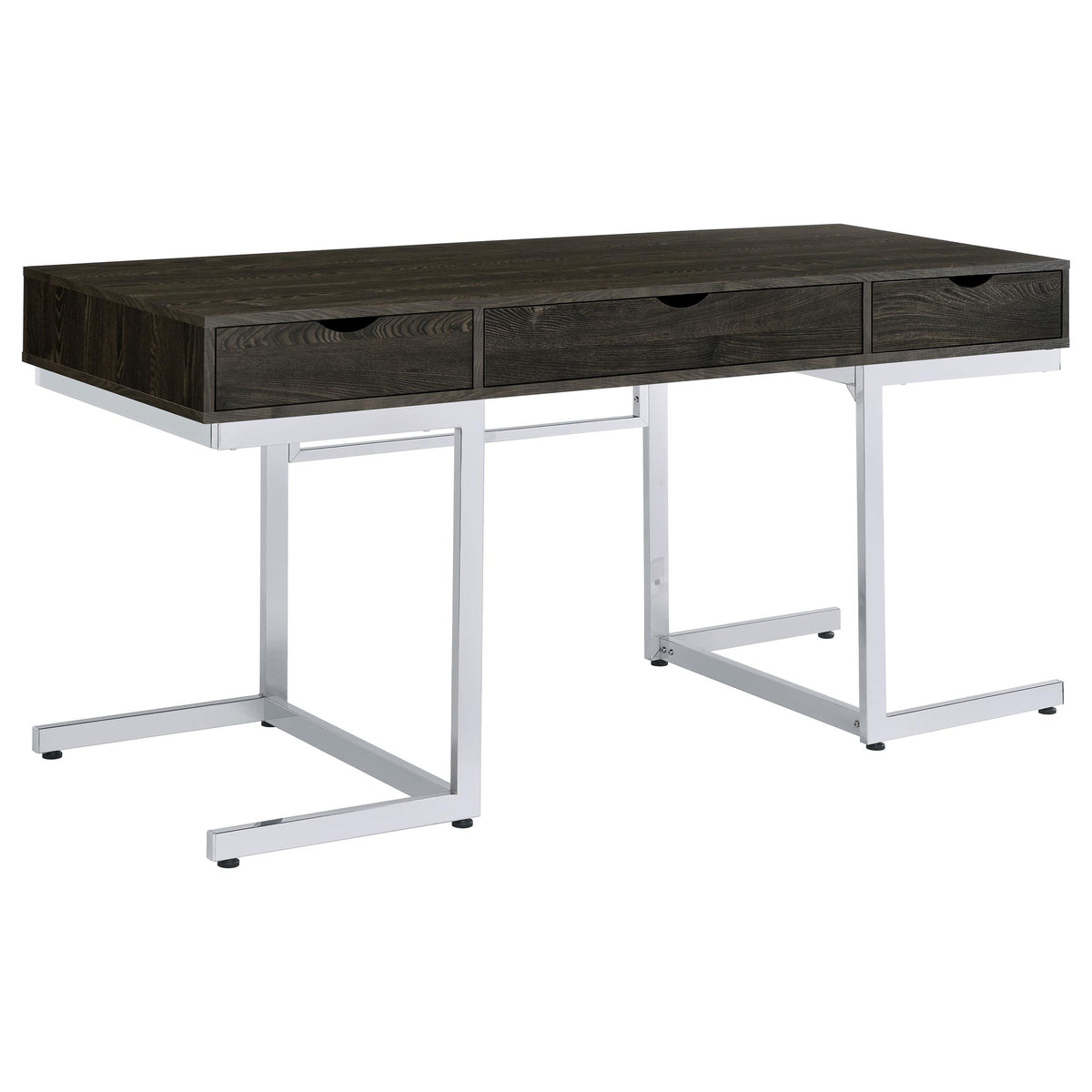 Noorvik 3-drawer Writing Desk Dark Oak and Chrome  Half Price Furniture
