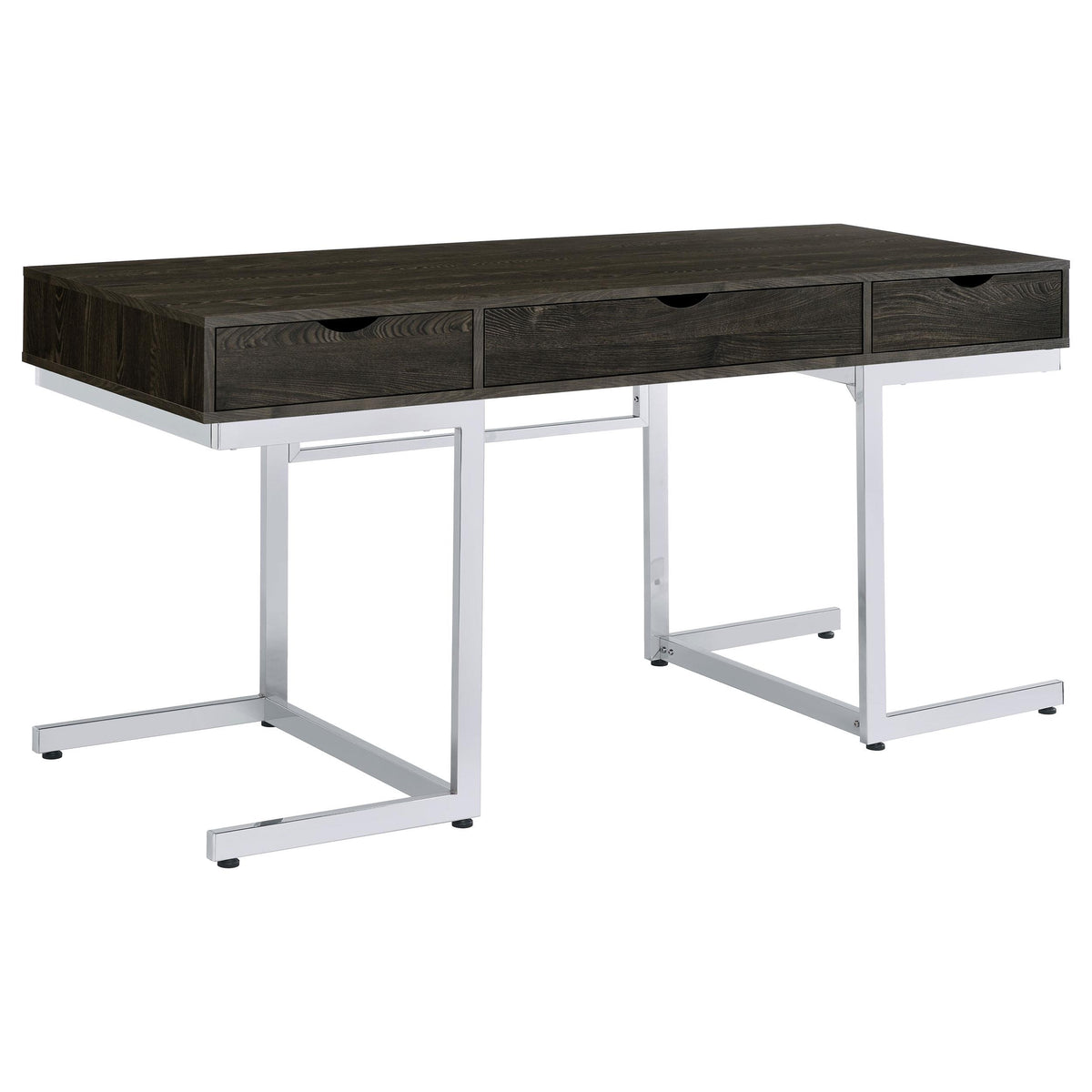 Noorvik 3-drawer Writing Desk Dark Oak and Chrome Noorvik 3-drawer Writing Desk Dark Oak and Chrome Half Price Furniture