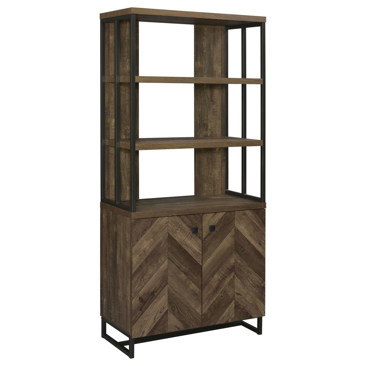 Millbrook 2-door Bookcase Rustic Oak Herringbone and Gunmetal  Half Price Furniture