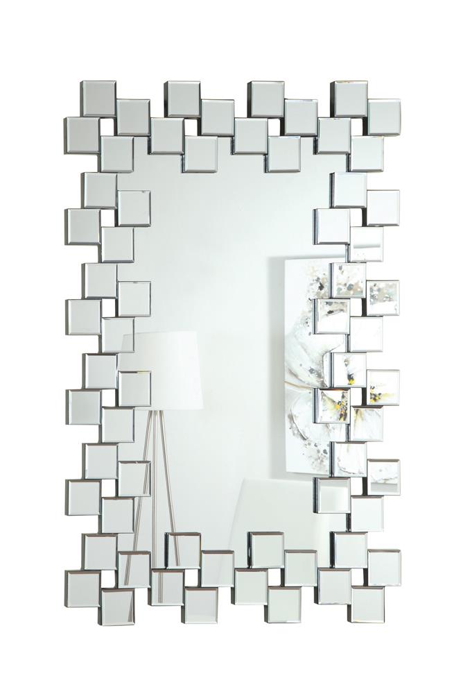 Pamela Frameless Wall Mirror with Staggered Tiles Silver  Half Price Furniture