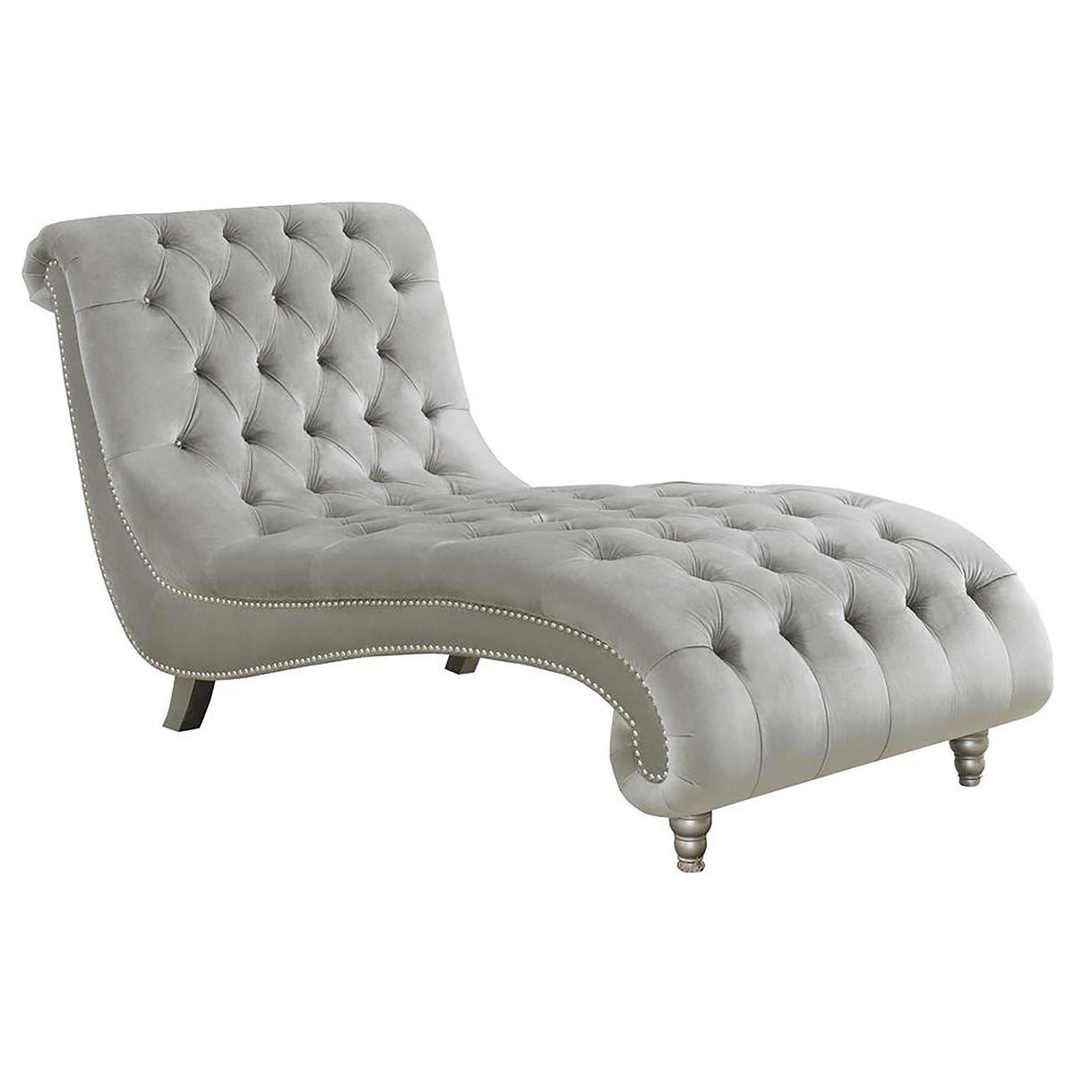 Lydia Tufted Cushion Chaise with Nailhead Trim Grey  Half Price Furniture