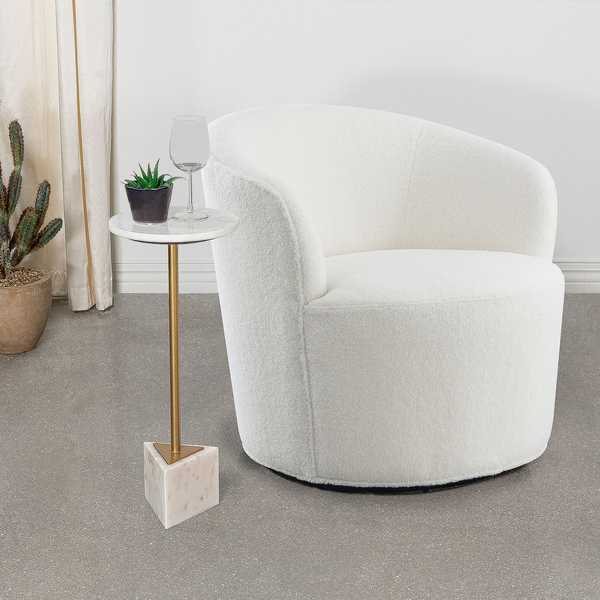 Joyce Upholstered Swivel Barrel Chair White  Half Price Furniture