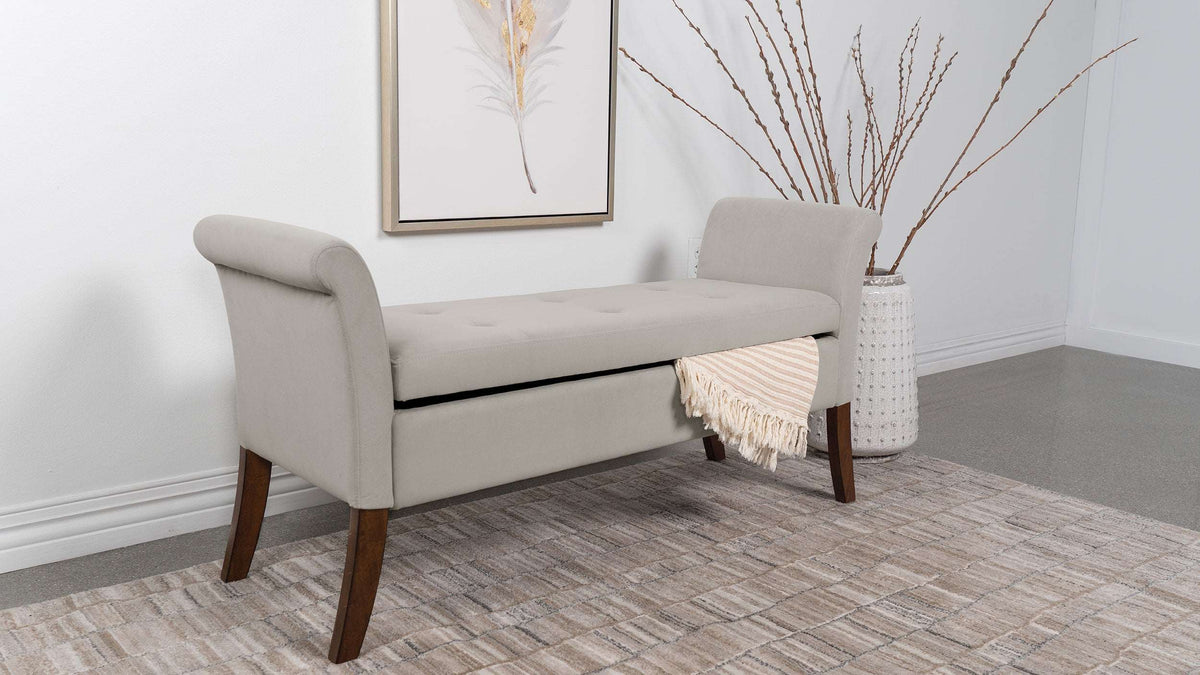 Farrah Upholstered Rolled Arms Storage Bench Half Price Furniture
