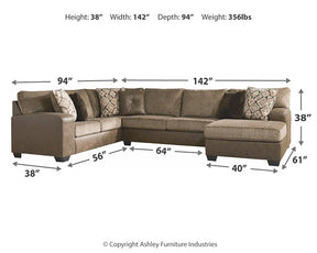 Abalone 3-Piece Sectional with Chaise - Sectional - Half Price Furniture