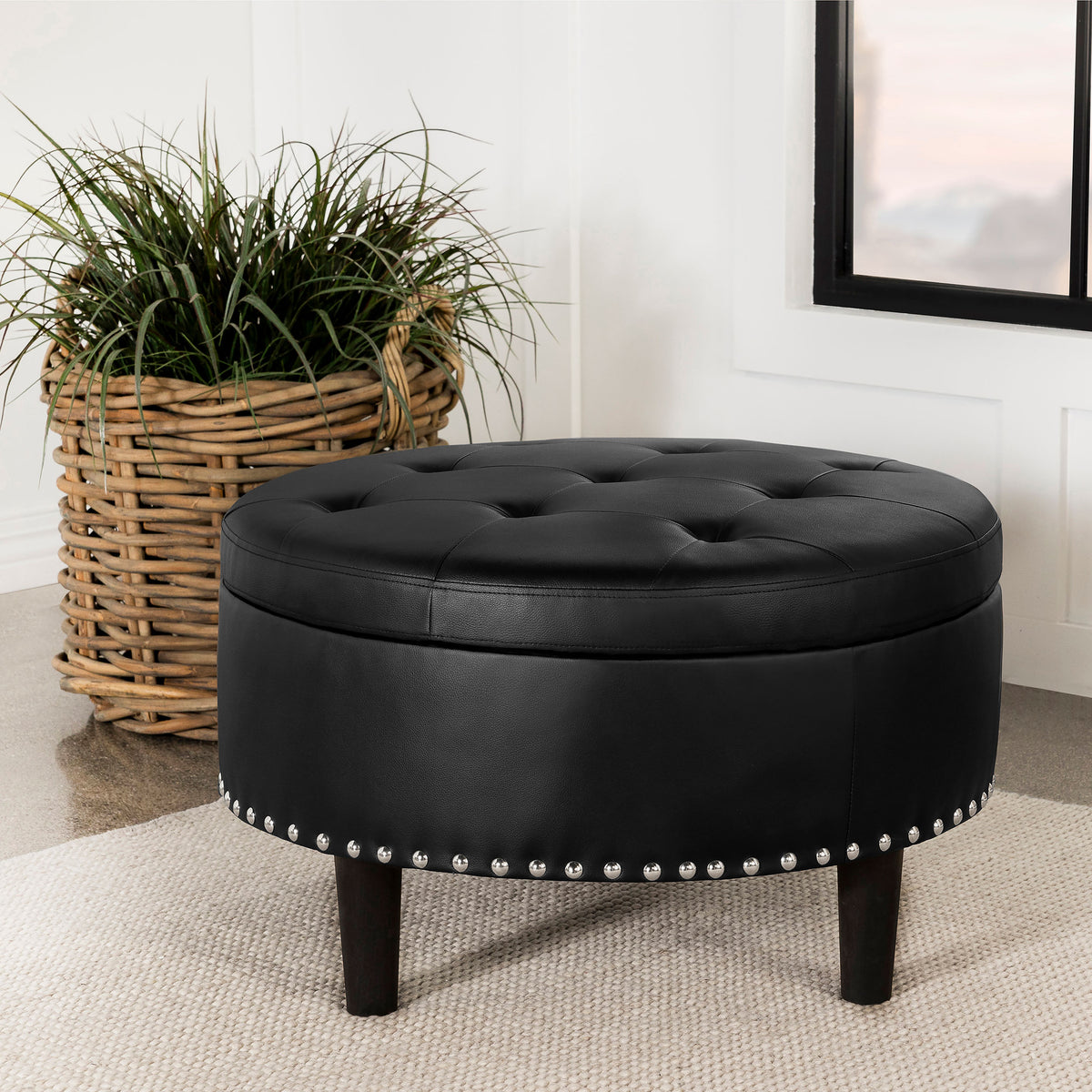 Jace Upholstered Tufted Storage Ottoman Black  Half Price Furniture